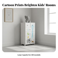 Large Capacity Rolling Cartoon Chest Multi-Purpose Storage Cabinet Antianti-tip Drawers Home Furniture sturdy Construction for Toddlers, Students, Crafters, Bedroom, Playroom, Nursery, Living Room