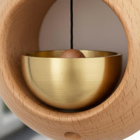 Japanese Design Entryway Brass Bell Crisp Pleasant Sound Wooden Frame Door Chime Solid Wood for Shop, Bedroom