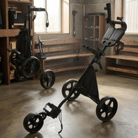 TPR Grip Three-Wheel Golf Push Trolley Built-in Storage 3-Wheel Golf Push Trolley Water Bottle Holder Sports Gear