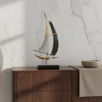 Wrought Iron Art Metal Sailboat Statue Artistic Accent Modern Sailboat Ornament Luxury Feel for Living Room, Entryway, Bookshelf