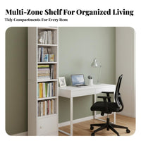 Space-Saving Narrow Storage Tower with Cabinet stand-alonestanding bookshelf Slim Design Shelving Unit Corner-Fit for Book Lovers, Apartment Dwellers, Homeowners, Living Room, Bedroom, Hallway