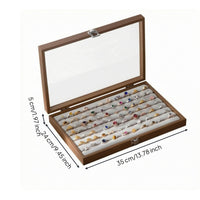 Metal Clasp Wood-Grain Finger Jewelry Holder Case Lined Interior Glass Lid Finger Jewelry Holder Box
