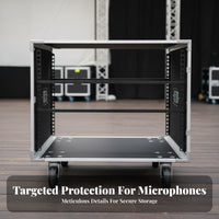 Rolling Audio Rack Case Heavy-Duty Construction Portable Amplifier Rack Reinforced Corners Rolling Roadworthy Enclosure for Artists, Outdoor Events