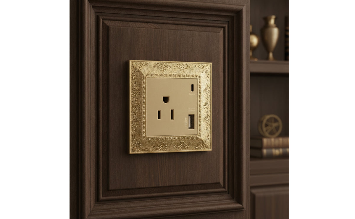 Outlet Faceplate with Floral Border Decorative Electrical Faceplate 1-Gang Wall Plate Vintage Hardware Ornate for Renovation