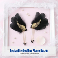 Victorian Celestial Feather Plume Hair Barrette, Korean Design, Alloy, Crystal Tassel
