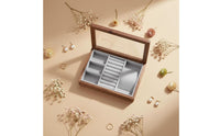 Walnut Wood Jewelry Case Vintage Style Wooden Jewelry Box Clear View Lid Multi-Compartment Organizer for Bedroom