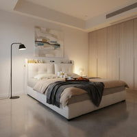 Gas Lift Storage Bed Frame Cream Airy Aesthetic Bed Frame for Couples, Small Apartments