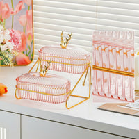 Snack Organizer with Metal Stand Gold Two-Tier Snack Bowl 2-Tier Fruit Bowl Easy to Clean Tray Sturdy for Hosts, Living Room
