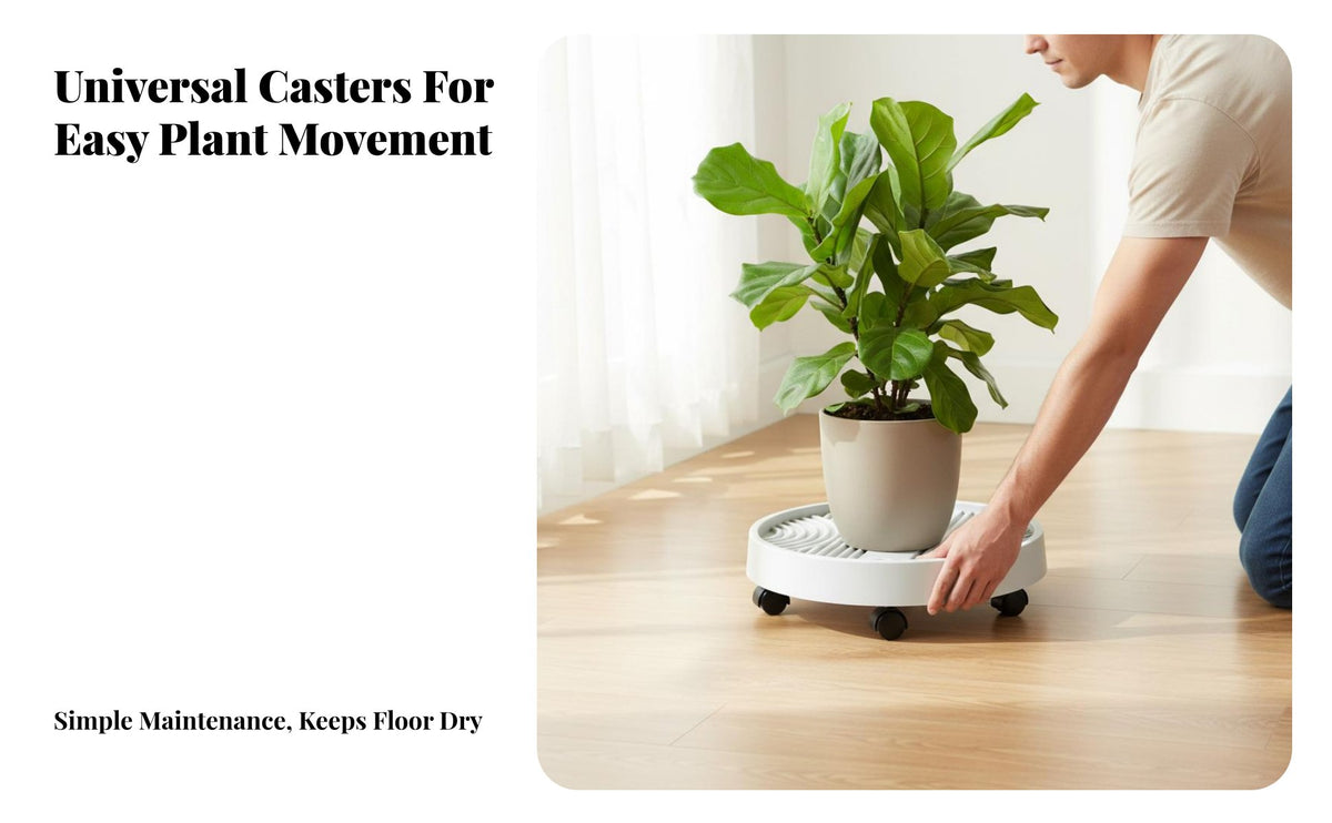 Flower Pot Tray with Wheels Indoor & Outdoor Use Pot Mover with Wheels Easy to Clean Wheeled Planter Saucer for Seniors, Garden, Living Room, Office