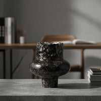 Silver-Speckled Vase with Scalloped Rim Black Bulbous Vase Glossy Decorative for Home Decorators, Florists, Living Room, Entry Table, Display Shelf
