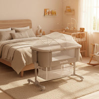 Adjustable Height Crib Wheels Bedside Sleeper Easy to Clean for Infants