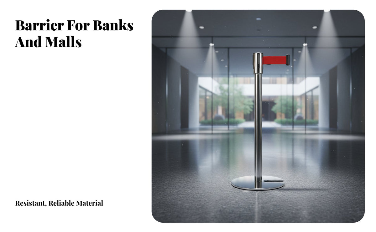 Retractable Belt Stanchion 4-Way Connection Stainless Steel Queue Post Hard-Wea Loop Construction Crowd Control Barrier Post for Banks, Hotels