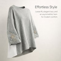 Womens Tops Long Sleeve with Round Neck and Irregular Hem, Casual for Everyday Wear in Blended Fabric, Plus Size Friendly