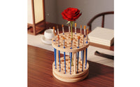 Two-Tier Rotating Brush Holder Natural Wood Finish Wooden Brush Holder Compact Desk Organizer Upright