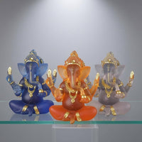 Southeast Asian Design Ganesha Statue Translucent Resin Elephant God Figurine Handmade Lord Ganesha Idol Gold Accents for Hindus, Spiritual Seekers, Mind-Body Practice Practitioners, Altar, Meditation Room, Desk, Car Dashboard