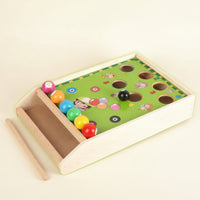Wooden Tabletop Ball Game with Cue Mini Tabletop Billiards Game Portable Space-Saving for Families