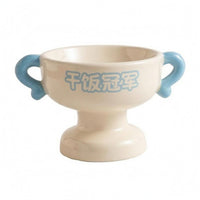 Glossy Elevated Pet Bowl Cream-Colored Pedestal Pet Bowl Loop Handles Whisker Friendly Cat Feeder Smooth