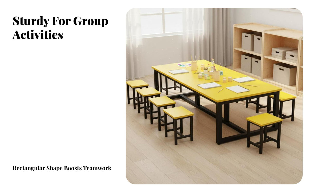 Kindergarten Craft Table and Stool Set Strong Load-Bearing Colorful Classroom Desk Thickened Steel Frame Children's Craft Activity Table for Playroom