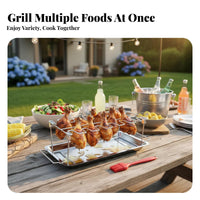 Portable Chicken Leg Grill Rack Food Grade Material BBQ Chicken Holder with Liquid Collection Pan Rust Resistant for Outdoor Cooking