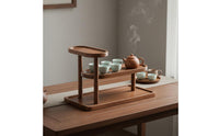 Sturdy Wood Construction Teacup Display Rack Elegant Chinese Design Tea Shelf Accessible Design Multi-Tier Tea Set Stand Easy Assembly for Collectors, Living Room, Office