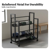 With Wheels Exercise Mat Storage Rack Space Saving Multi-Tier Exercise Equipment Cart Large Capacity Rolling Exercise Mat Cart Heavy-Duty for Home Gym Users