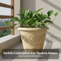 Long-Lasting Thickened Plastic Plant Pot Versatile Large Decorative Planter Portable Embossed Plastic Pot Drainage Holes for Balcony, Garden, Outdoor, Indoor
