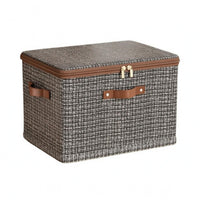 Zipper Closure Foldable Textile Storage Box Side Handles Zippered Textile Storage Box Fitted Lid Home Organizer Textured Woven Pattern