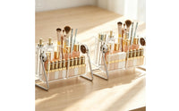 2 Pieces Acrylic Organizer with Metal Frame Divided Desktop Cosmetics Holder Versatile Acrylic Makeup Organizer for Dressing Table