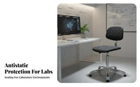 Cleanroom Suitable Anti-Static Rolling Chair Adjustable Height Laboratory Stool Swivel Function Workplace Seating Easy to Clean for Industrial Workers, Healthcare Professionals, Laboratoryoratory, Workshop, Assembly Line, Hospital