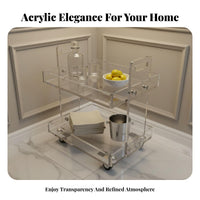 Transparent Design 2-Tier Clear Utility Cart Movable with casters 2-Tier Rolling Organizer Multi-Functional Bedside Table Multifunctional for Apartment Dwellers, Homeowners, Office Workers, Living Room, Kitchen, Bedroom, Bathroom