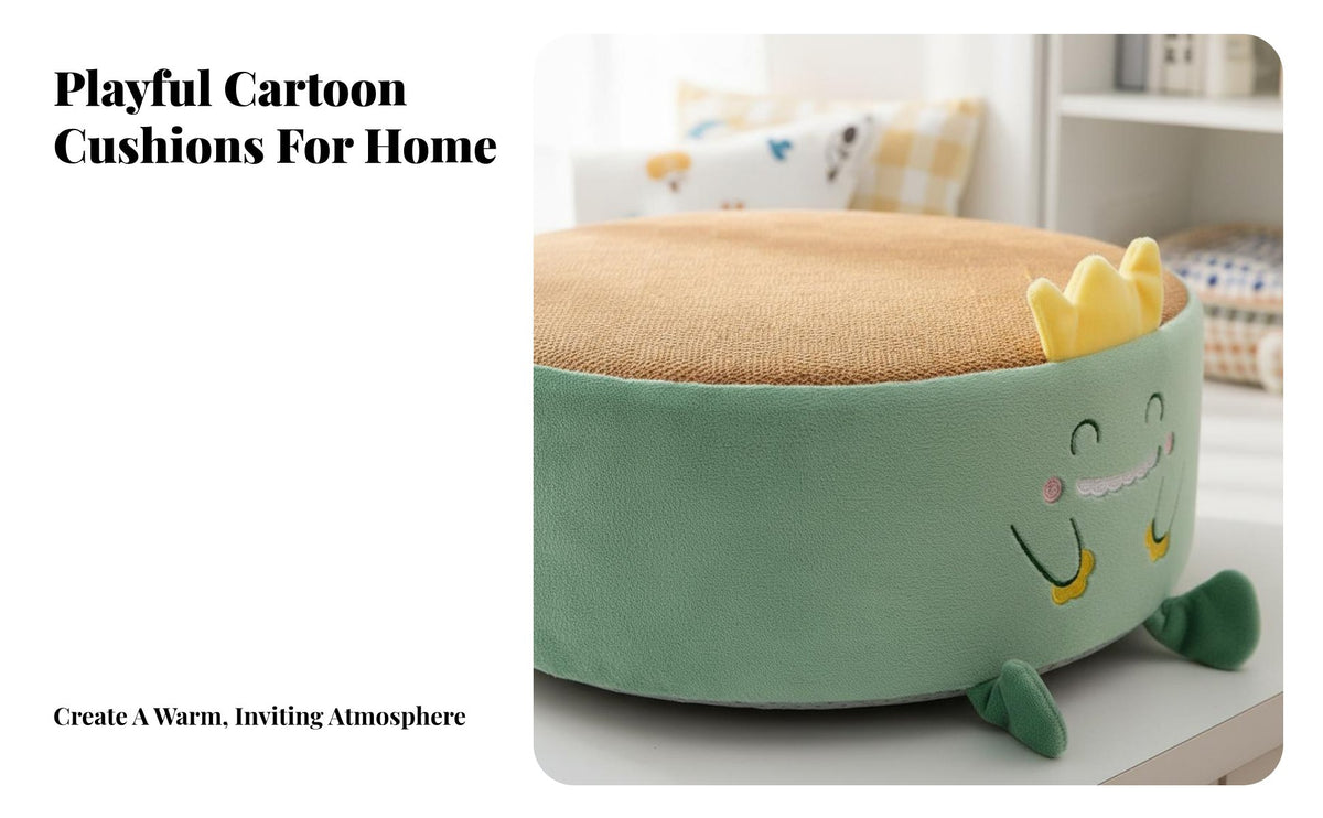 Cartoon Floor Cushion Extra Thick Round Character Seat Cushion Comfortable Square Animal Futon Pillow for Office Workers, Adults, Bedroom, Chair, Sofa