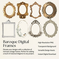 Vintage Baroque Frame PNG Transparent Background, Ornate Border Graphics for Photo Editing, High Resolution Clipart for Designers