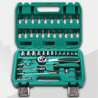 Portable Socket Wrench Set with Case Compact Socket Wrench Set Organized Tool Kit with Tool Box Case Comfortable Grip for Car Owners, Mechanics, Garage, Home Workshop