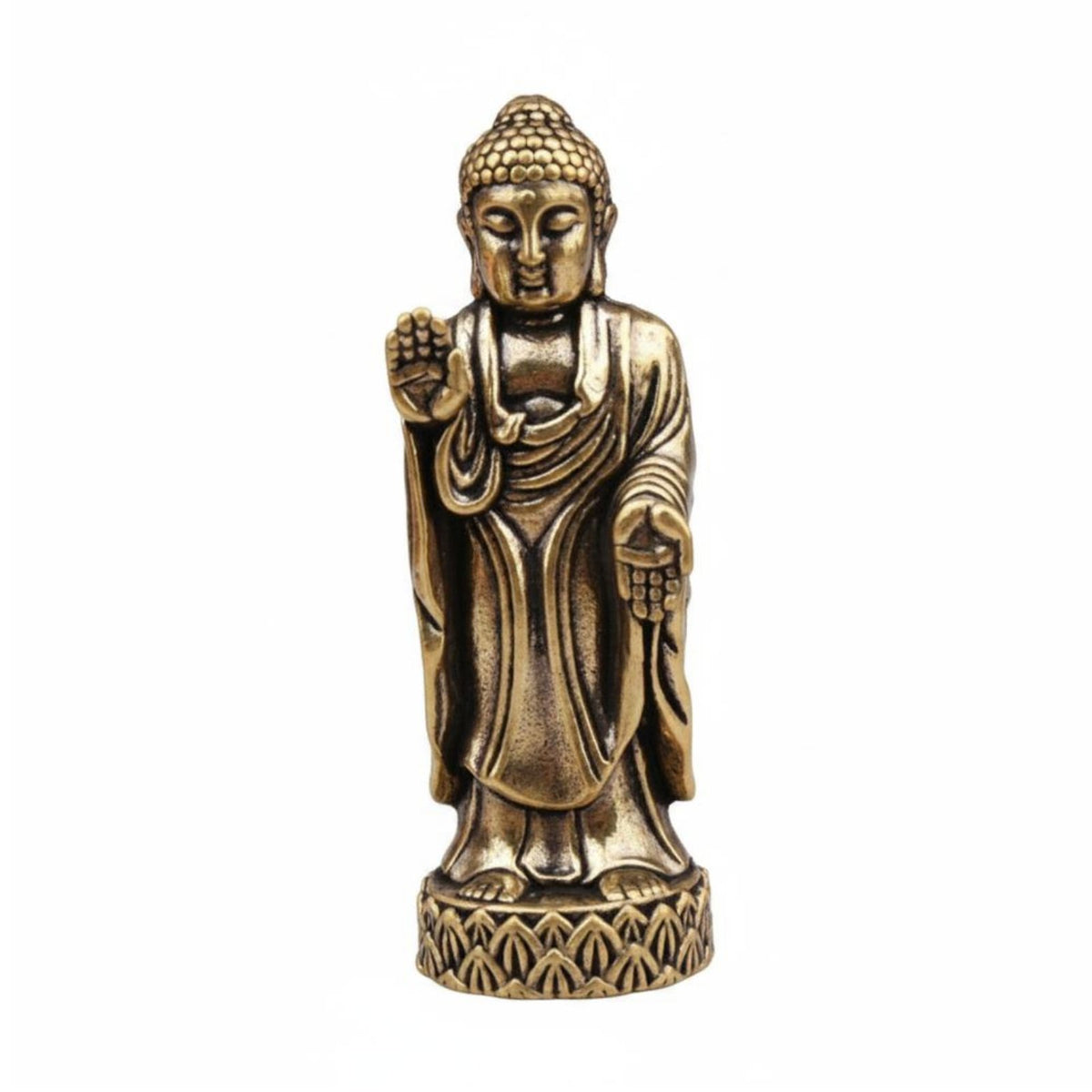 Brass Buddha Figurine Portable Antique Buddha Statue Mini Religious Decor for Buddhists, Believers, Car, Altar