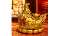 Cockerel Statue with Ingot Gilded Avian Statuette Figurine Good Luck Tabletop Ornament for Home Entryway