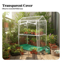 Double Tier Flower Shelf Space Saving Multi-Tier Plant Shelf with Cover Portable Greenhouse Rack Easy Assembly for Patio, Deck