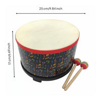 Rhythm Drum 10 Inch Hand Drum Drumhead Leather Head Music Instrument for Kids, Preschoolers, Classroom, Stage Performance