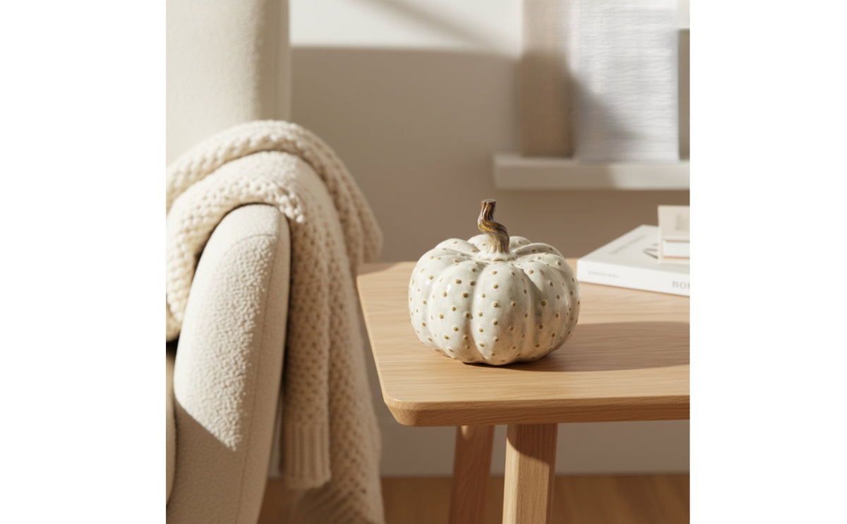 Tabletop Ceramic Pumpkin | Speckled, Pumpkin with Gold Speckles, for Mantel