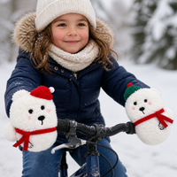 Women's Winter Lambswool Lined Warm Cartoon Plush Gloves with Neck Strap for Cycling