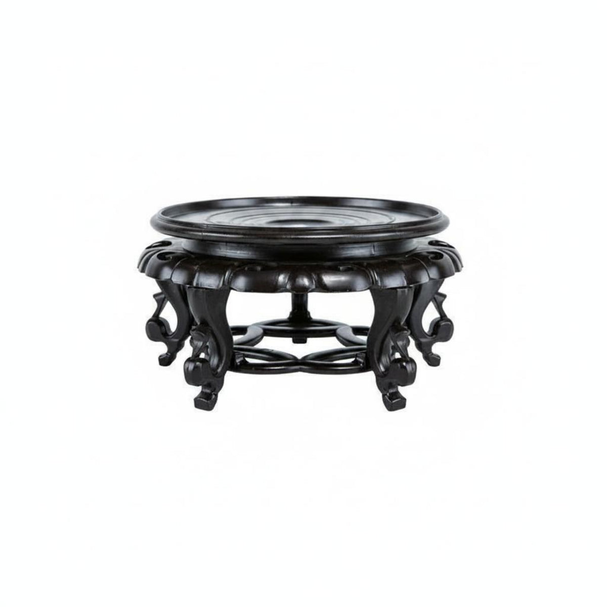 Solid Wood Look Wooden Pedestal Stand Carved Design Round Display Base Oriental Design Round Wooden Stool Stand Polished Finish for Living Room, Office