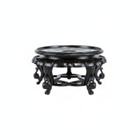 Solid Wood Look Wooden Pedestal Stand Carved Design Round Display Base Oriental Design Round Wooden Stool Stand Polished Finish for Living Room, Office