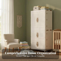 Large Capacity Collapsible Organizer with Front Doors Foldable Design Collapsible Wheeled Container Stackable Storage Cabinet Dust-Proof for Parents, Students, Homeowners, kids' Room, Playroom, Bedroom, Kitchen