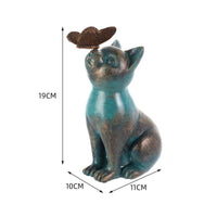 Cat Statue with Butterfly Distressed Cat Figurine with Butterfly Artistic Pet Memorial Statue for Gardeners, Garden, Patio
