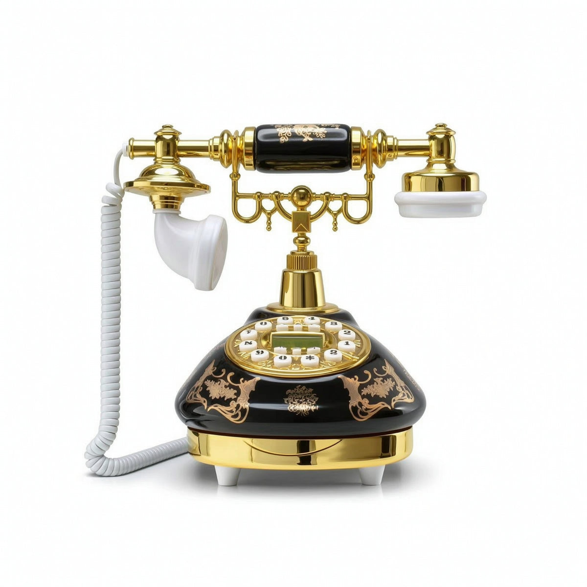 Antique Style Telephone Decorative Antique Telephone Retro Landline Phone Glossy Landline Phone with Coiled Cord Classic