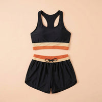 Swimsuits for Women Tankini Striped Patchwork Racerback Top with Padded Bra, Comfortable Pool Wear for Water Sports, Great for Older Ladies