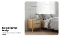 Nordic design Rattan Drawer Nightstand sturdy Wood Construction Rattan-Front End Table Minimalist Design Bedside Cabinet space-saving Size for Apartment Dwellers, Homeowners, Renters, Guest Room, Small Spaces, Hallway