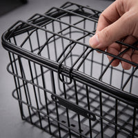 Black Front Bike Basket with Lid Rectangular Front Bike Basket with Cover Grid Sturdy for Errands