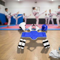 7 Pieces Thickened Padding 7-Piece Taekwondo Protective Gear Kit Competition Grade Taekwondo Safeguarding Gear Set Reinforced Stress Points Foam Dipped Sparring Equipment Uncovered-Face Design for Children, Adults, Beginners, Training