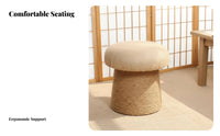 Toadstool-Like Shape Rope-Wrapped Round Stool Solid Wood Frame Small Round Ottoman Hand-Woven Design Footstool Extra Seating for Homeowners, Parents, Renters, Tatami Room, Entryway, Bedroom, Nursery