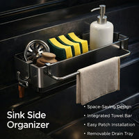 Dish Cloth Holder and Wall Mount Rack for Kitchen or Bathroom Rectangular Drain Basket with No-Drill Suction Cup